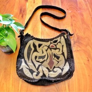 Lollipops Genuine Leather Suede Minimalist Neutral Tone Brown Roomy Shoulder Bag